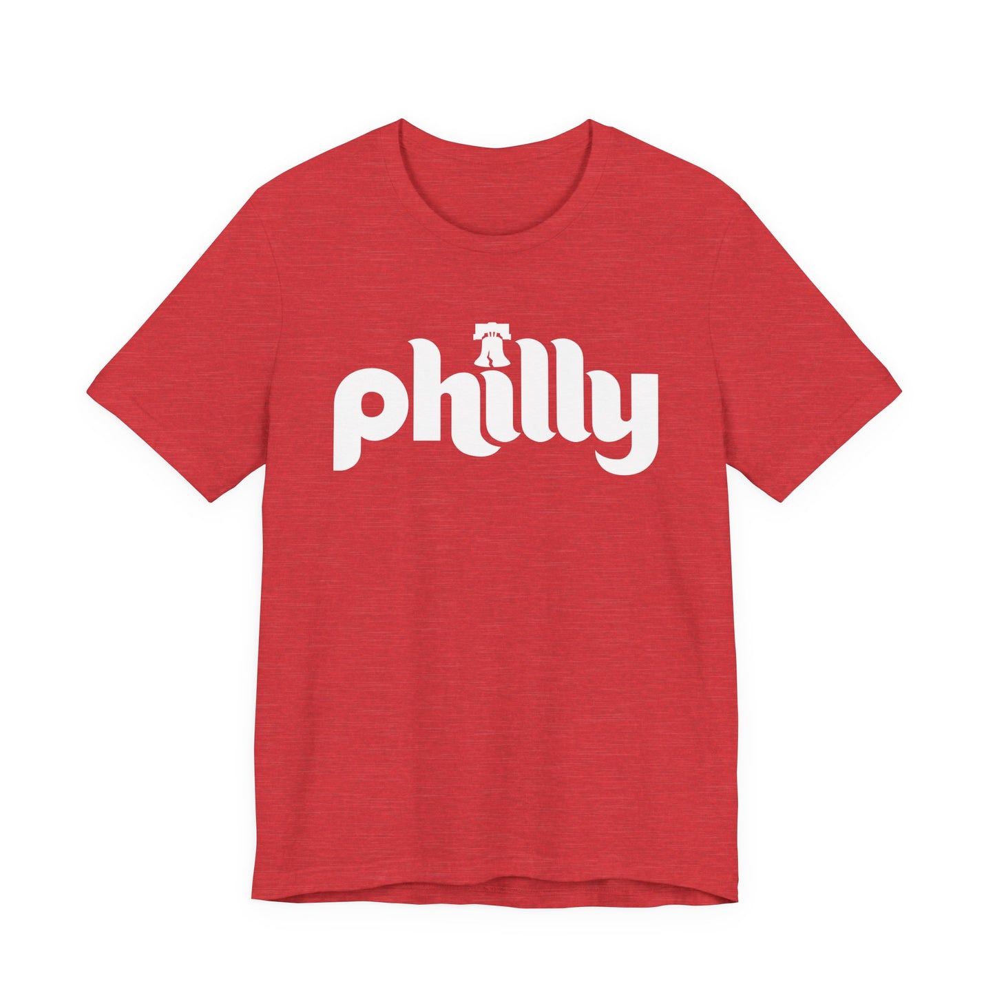 Red t-shirt with 'philly' printed on a white background