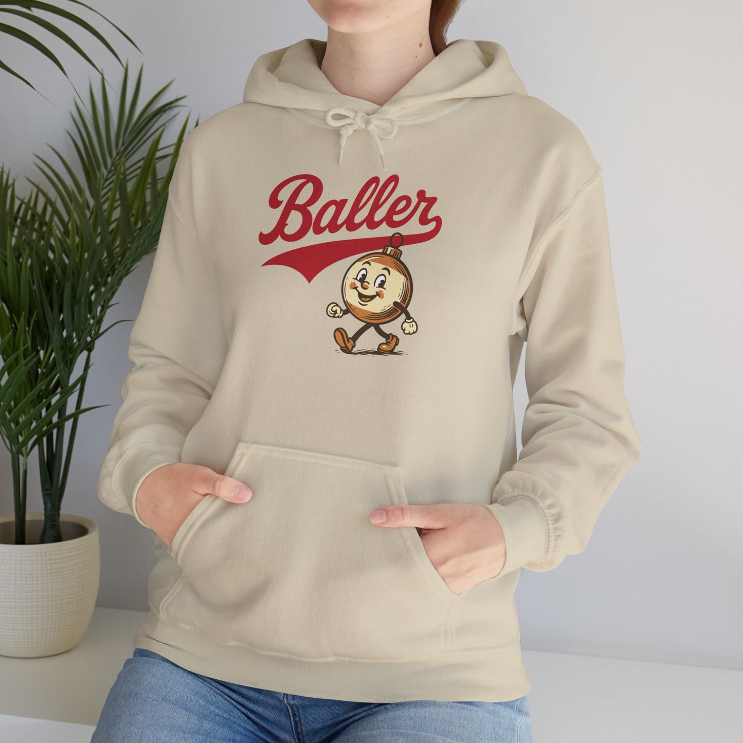 Baller Christmas Sweatshirt Retro inspired Baseball Script and Illustration